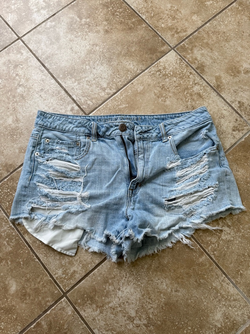 American Eagle Outfitters Light Wash Ripped Denim Shorts